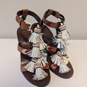 Tory Burch Weaver Bohemian Brown and White Sandals